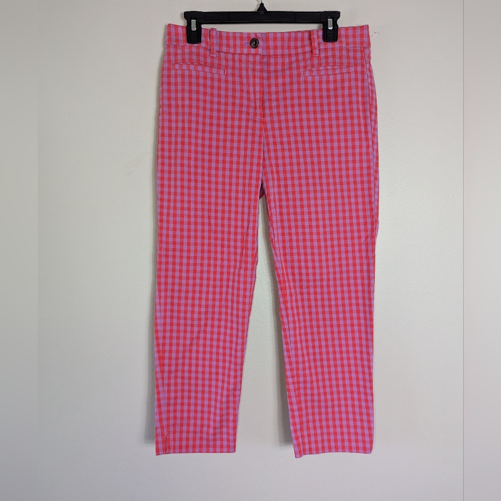 4 Ann Taylor Purple Coral Plaid Straight Leg Chino Pants